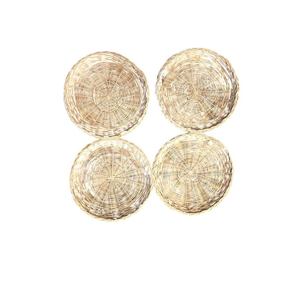 Vintage Bamboo Paper Plate Holders Set of 7, two designs basket weave - Picture 3 of 9